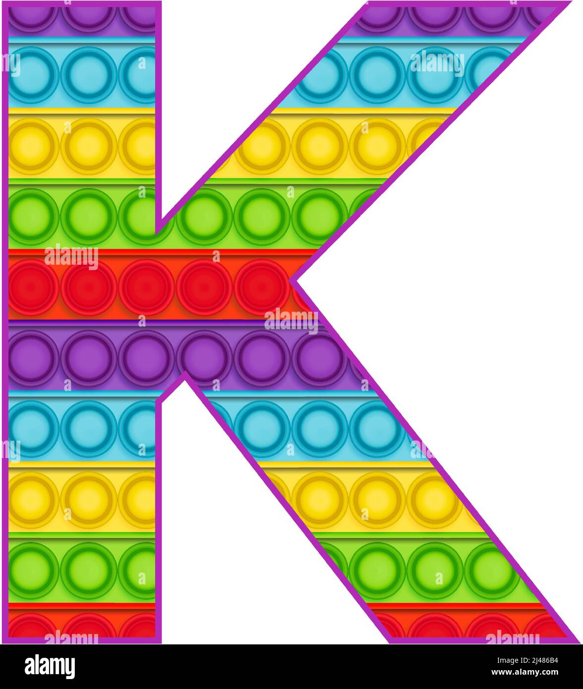 Bright lustige Pop it Alphabet. Pop ist ein Sinnesspielzeug für Kinder in Regenbogenfarbe. Helle Buchstaben einfaches Dimple. Stock Vektor