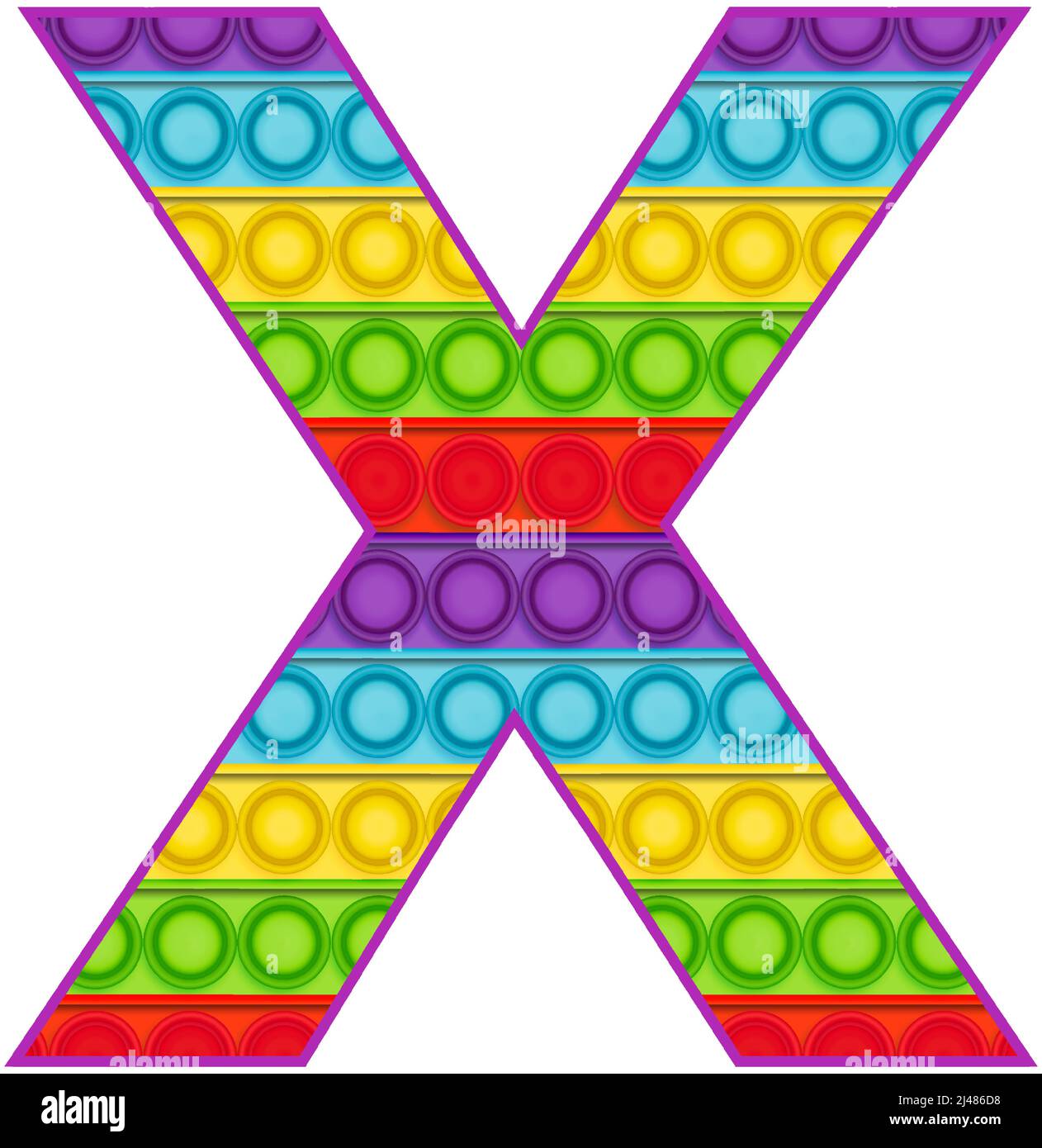 Bright lustige Pop it Alphabet. Pop ist ein Sinnesspielzeug für Kinder in Regenbogenfarbe. Helle Buchstaben einfaches Dimple. Stock Vektor