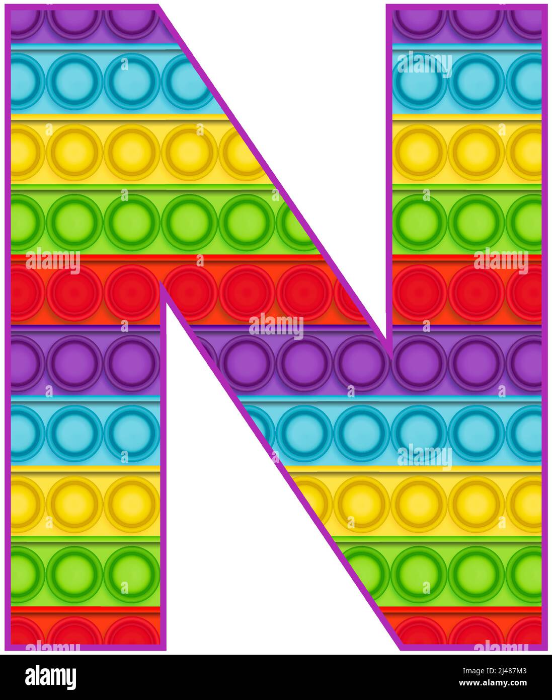 Bright lustige Pop it Alphabet. Pop ist ein Sinnesspielzeug für Kinder in Regenbogenfarbe. Helle Buchstaben einfaches Dimple. Stock Vektor