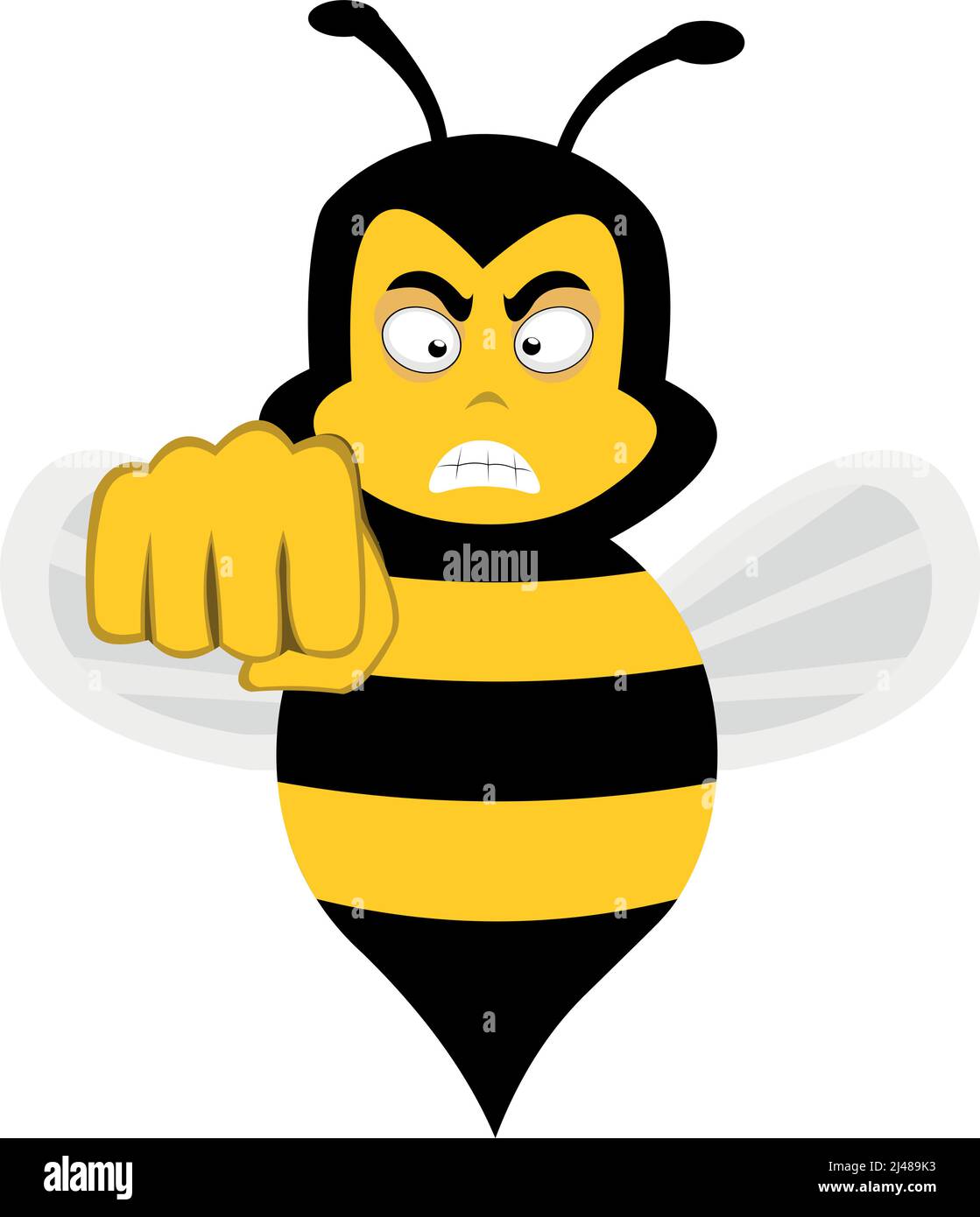 Vektor-Figur Illustration einer Cartoon Biene mit einem wütenden Ausdruck und geben eine Faust Beule Stock Vektor