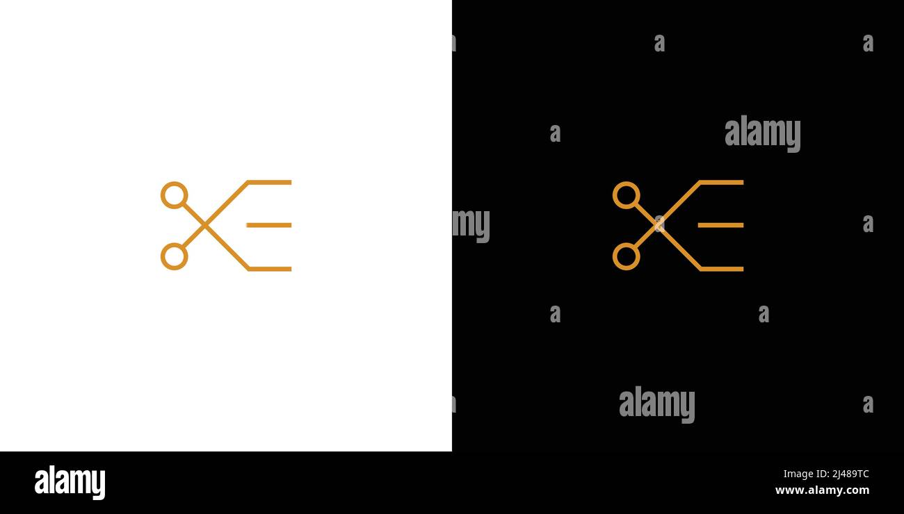 Einzigartiges und modernes E-Scherenlogo-Design Stock Vektor