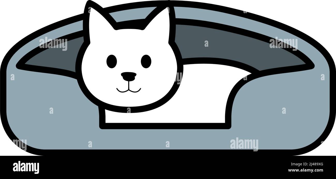 Eine weiße Katze in einem Bett mit weißem Hintergrund entspannend Stockfoto