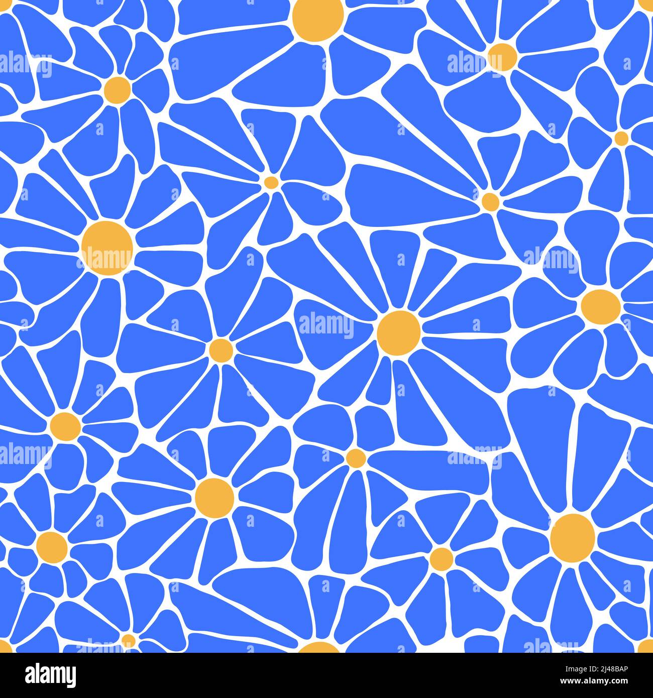 Abstraktes nahtloses Muster mit blaugelb hatte gezeichnete Blumen Vektor-Illustration für Print, Textil, Cover Stock Vektor