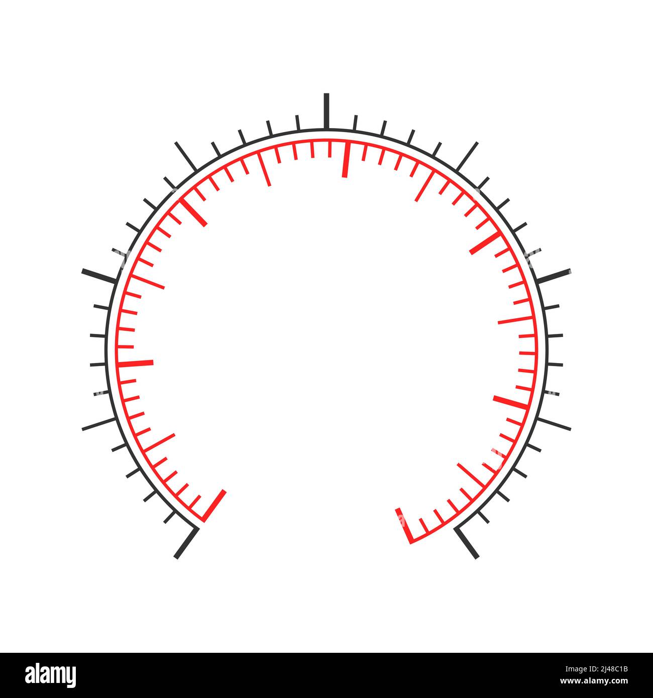 Navigator- oder Indikatorwerkzeug-Dashboard-Vorlage für die Messung mit zwei Kreisdiagrammen. Druckmesser, Manometer, Barometer, Tachometer, Tonometer, Thermometerskala. Einfache Vektordarstellung Stock Vektor