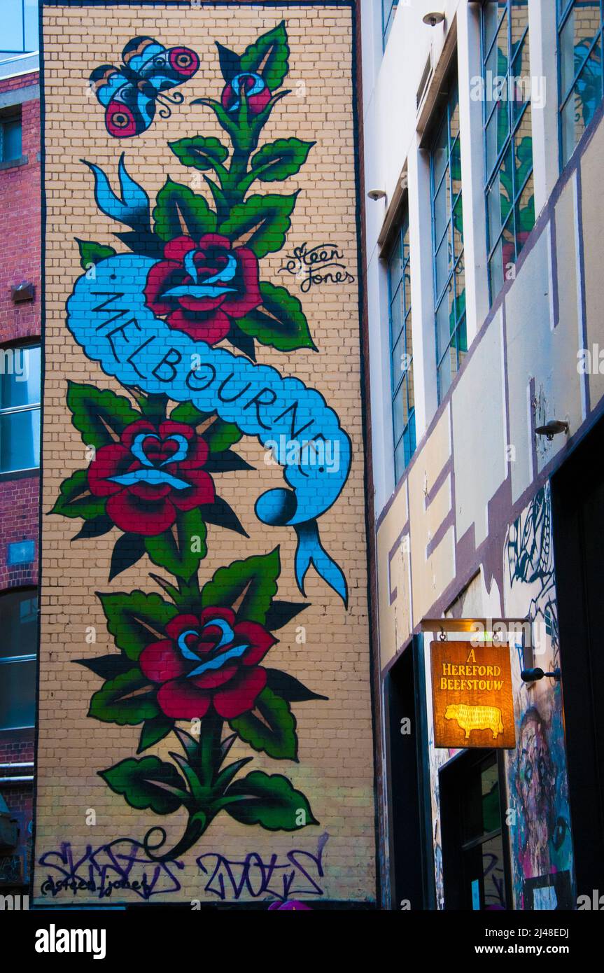 Street Art in AC/DC Lane, Melbourne, Australien Stockfoto