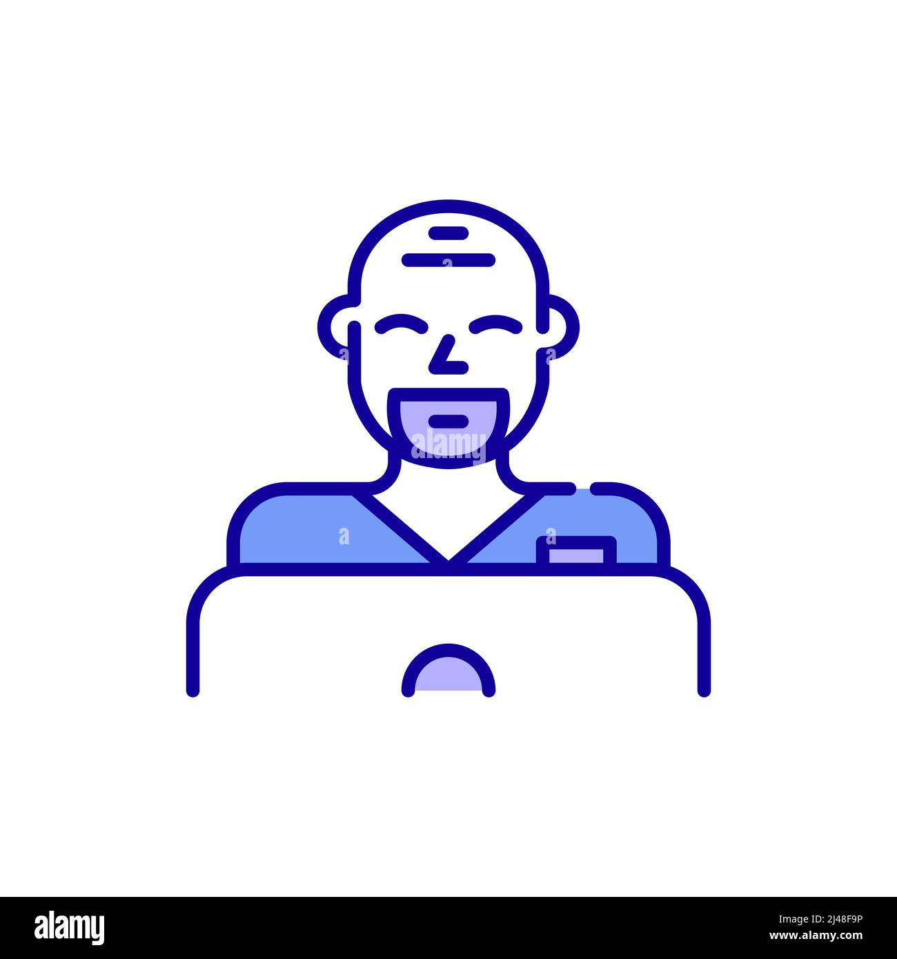 Junge professionelle Krankenschwester. Lächelnder Mann, der am Laptop arbeitet und lernt. Pixel-perfektes, bearbeitbares Symbol für Konturfarbe Stock Vektor