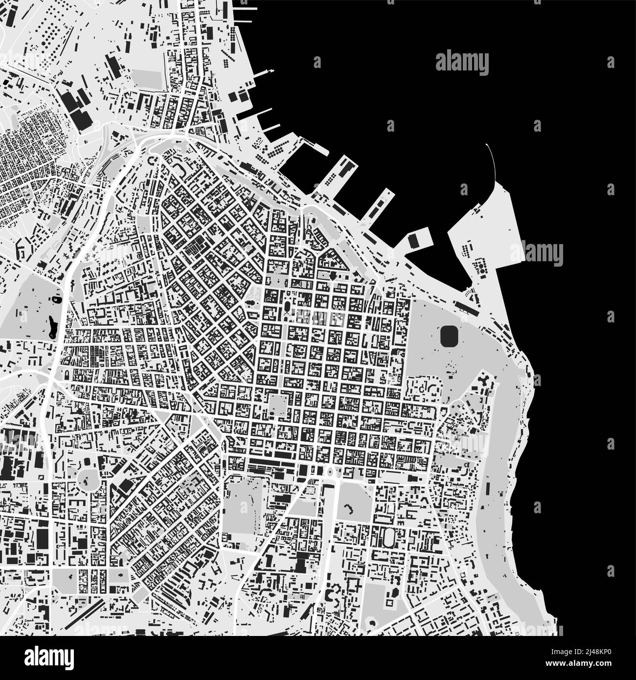 Stadtbild-Vektorkarte von Odesa. Vektor-Illustration, Odessa Karte Graustufen schwarz-weiß Kunst Poster. Road-Map-Bild mit Metropolregion Ansicht. Stock Vektor
