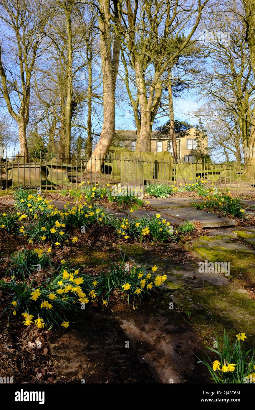 Haworth Parsonage, Bronte Museum und Friedhof, in Spring, West Yorkshire Stockfoto