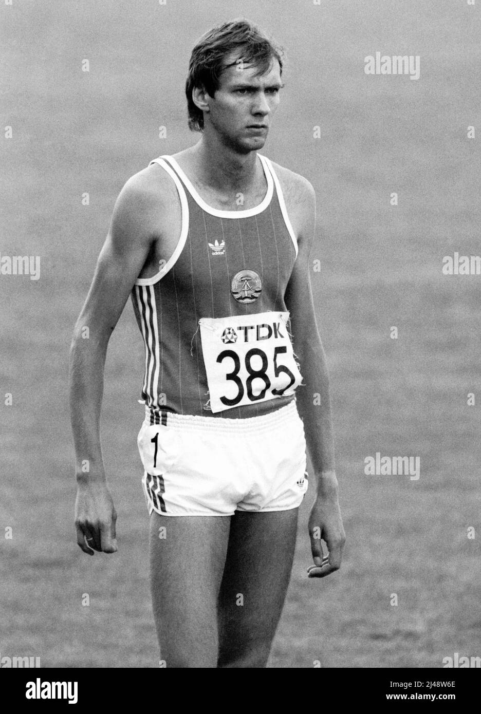 Detlef Wagenknecht DDR 800m Athlet auf IAAF-Weltmeisterschiff in Helsinki Finnland 1983. august Stockfoto