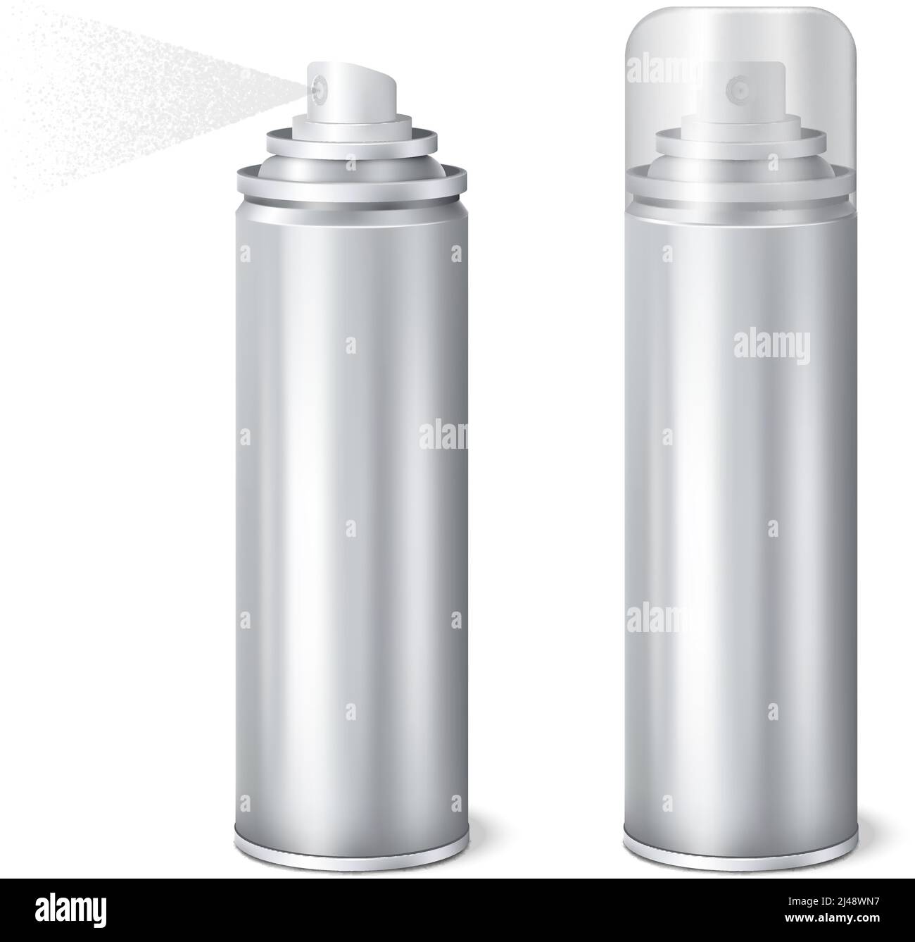 Aluminium Aerosol 2 glänzend realistische Mockup Dosen Vorlagen mit gesetzt Kappe auf und entfernt Sprüh-Vektor-Illustration Stock Vektor