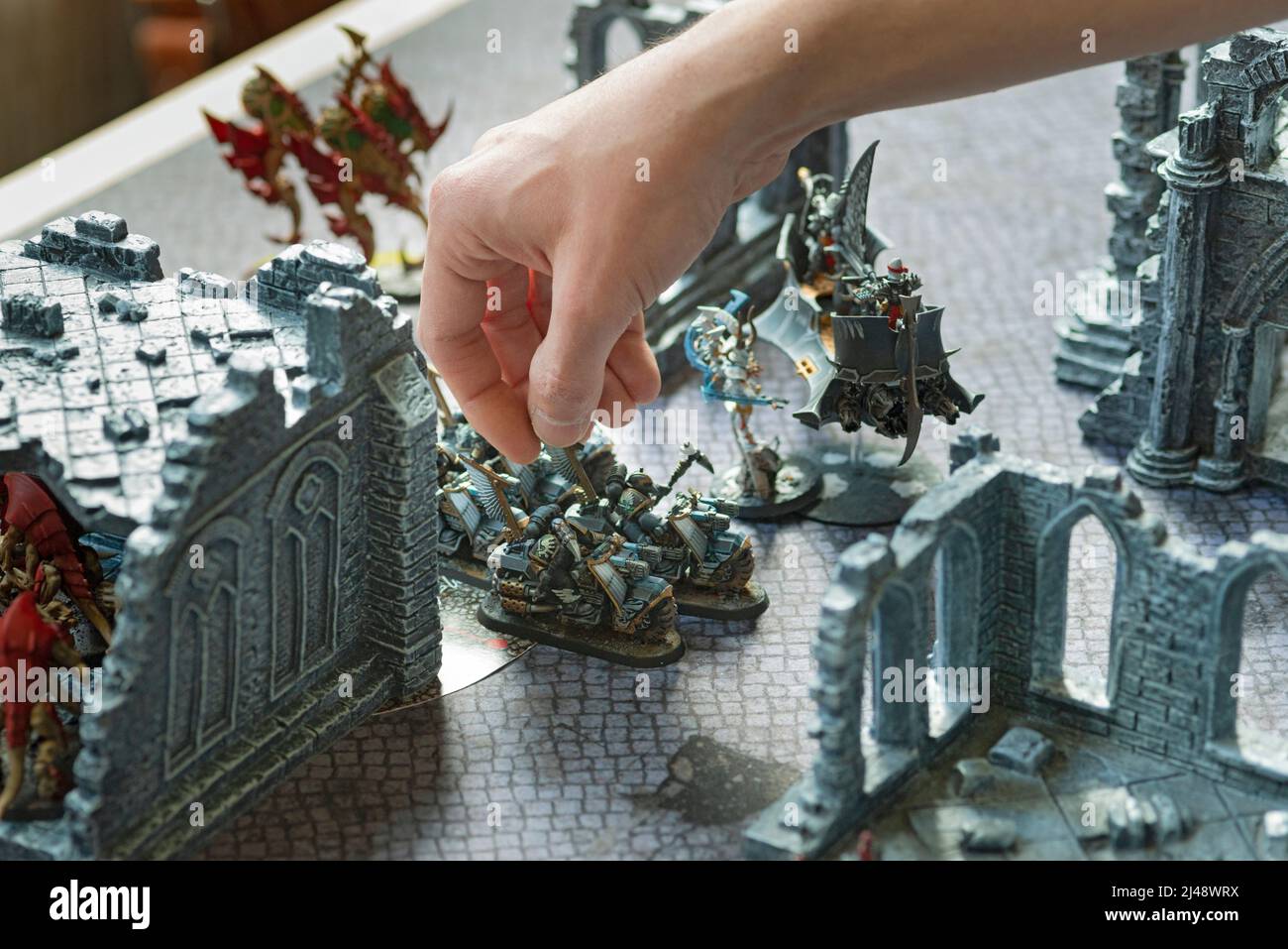 Satz von Spielen Action-Figuren, Spiel Warhammer 40.000, Spieler Stockfoto