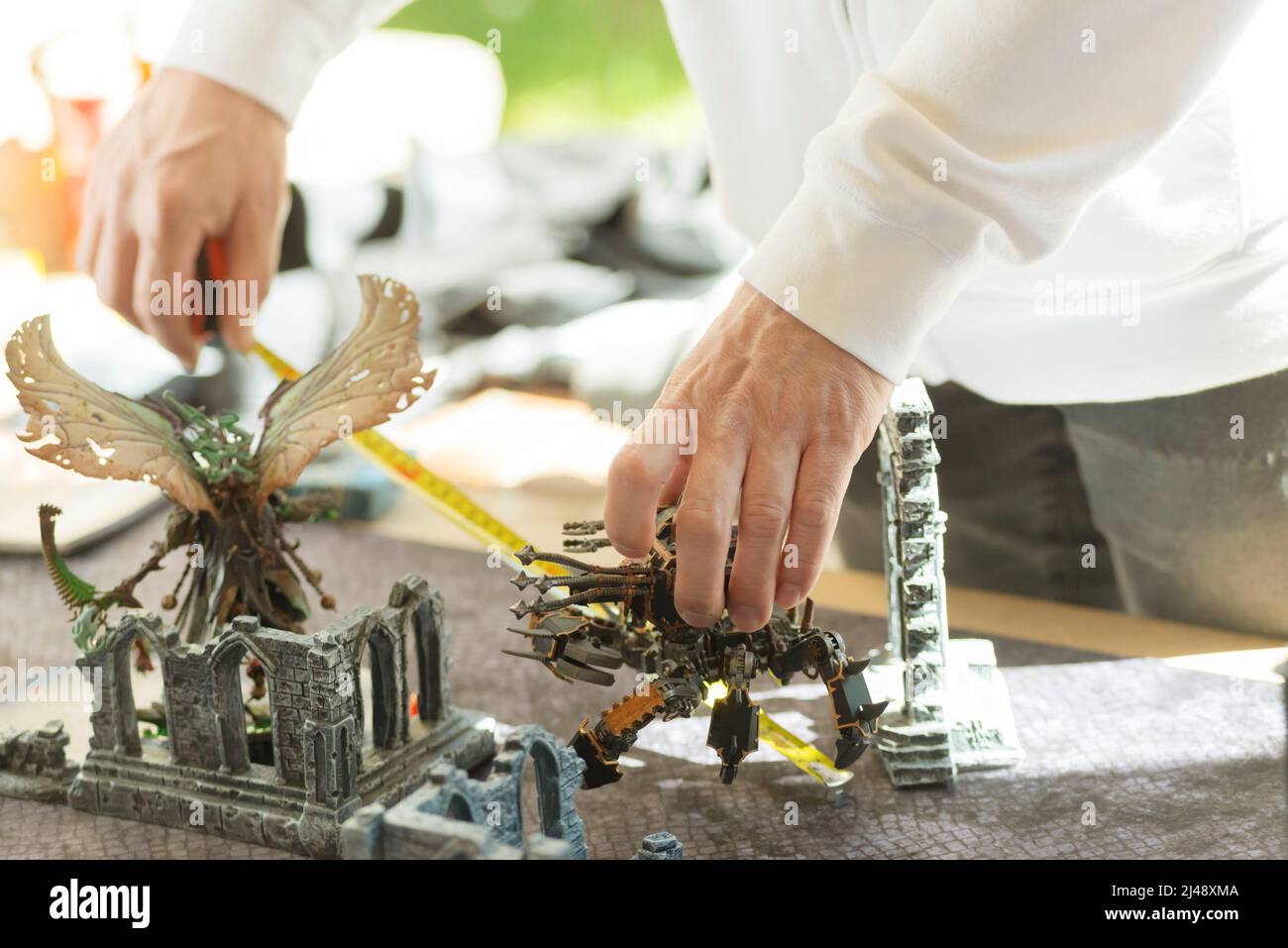 Satz von spielenden Action-Figuren, Spiel Warhammer 40.000, Spieler Stockfoto