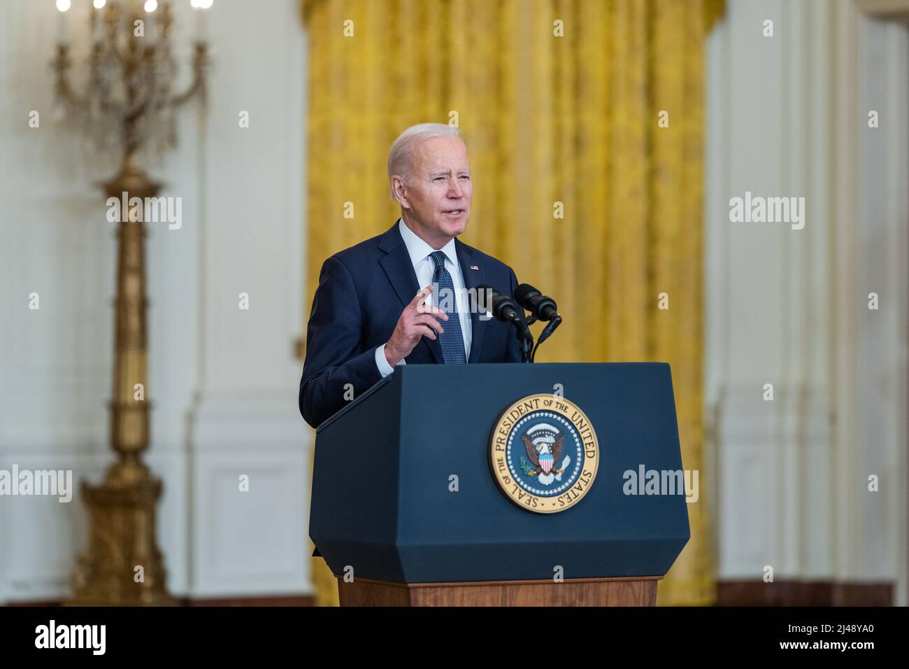 WASHINGTON DC, USA - 15. Februar 2022 - US-Präsident Joe Biden hält am Dienstag, den. Februar, eine Rede zum andauernden Konflikt an der Grenze zwischen Ukraine und Russland Stockfoto