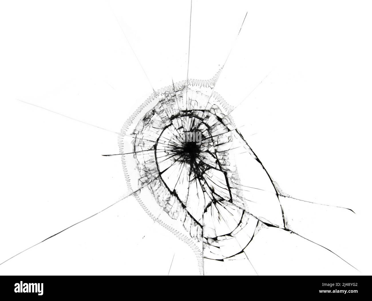 Geknackt defekter Smartphone-Bildschirm. Schwarze Linien auf weißem Hintergrund. Textur von zerbrochenem Glas Stockfoto