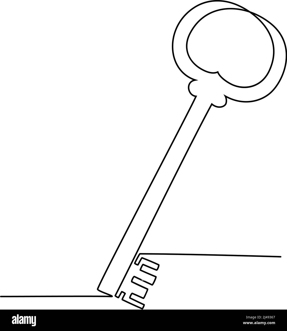 Fortlaufende einzeilige Zeichnung des Vintage-Schlüssels. Vektorgrafik Stock Vektor