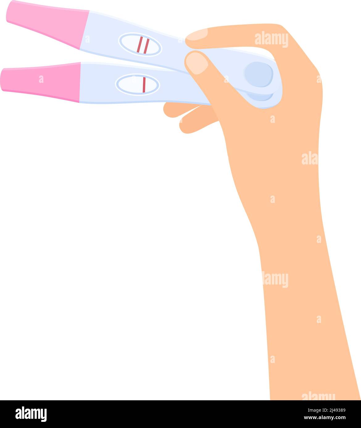 Frauenhand mit positivem und negativem Schwangerschaftstest. Baby planen. Vektorgrafik Stock Vektor