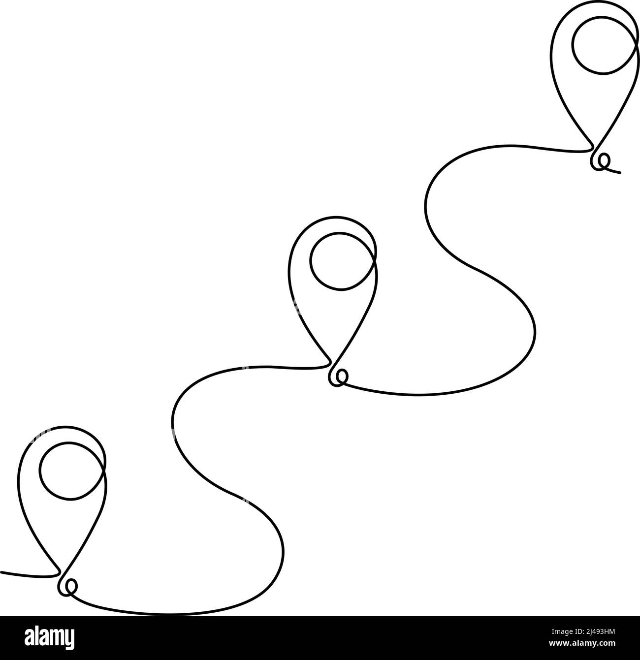 Fortlaufende eine-Linie-Zeichnung der Route. Positionszeiger. Reisekonzept, Vektordarstellung Stock Vektor