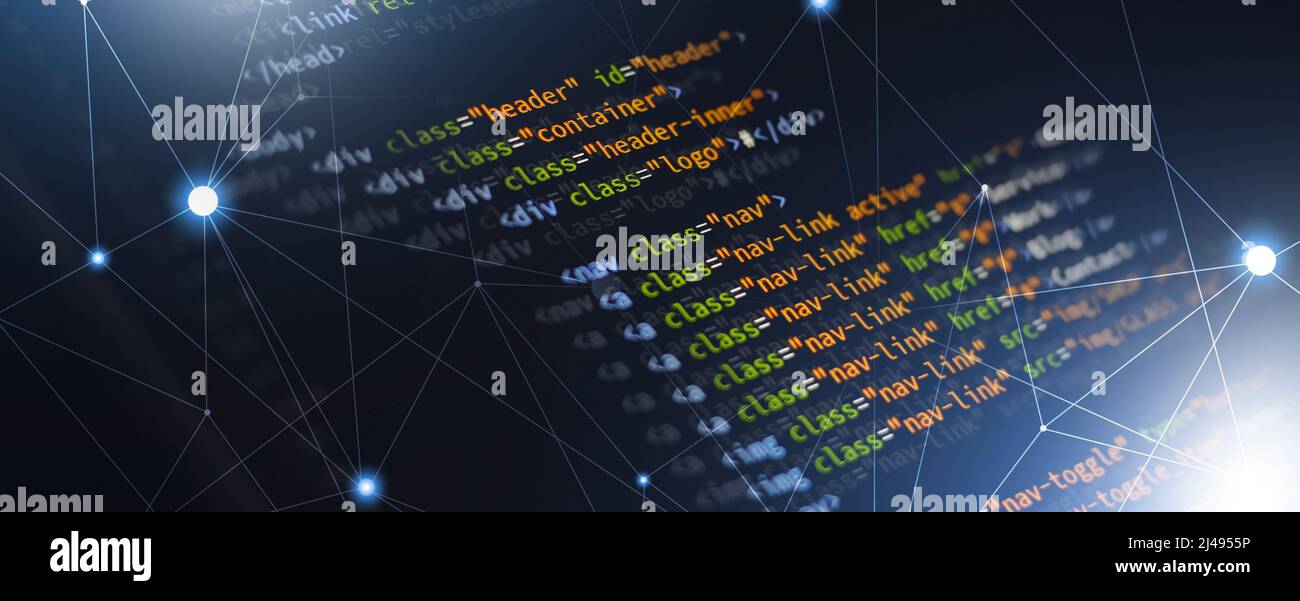 html Programmierung Website Front-End-Codierung Entwicklung. Mixed-Media-Hintergrund Stockfoto