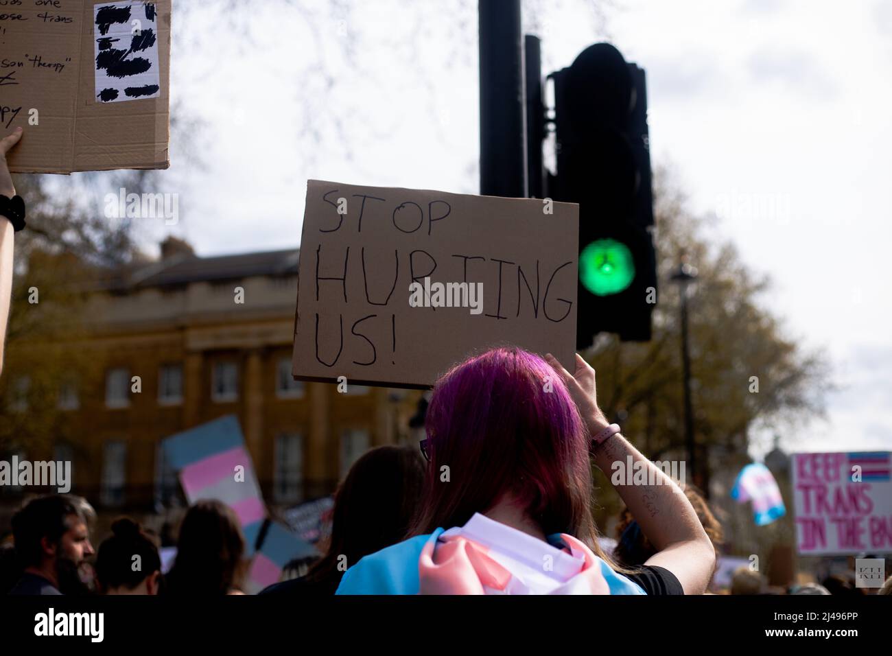 „Ban Conversion Therapy for all“ - The Trans Rights Protest London, April 2022 Stockfoto