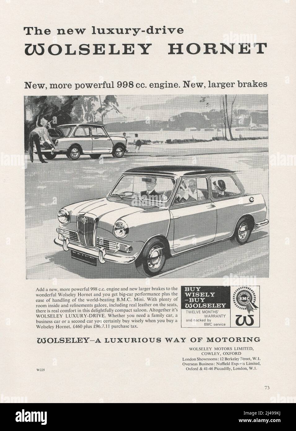 Werbung für Wolseley Autos vintage Werbung Werbepapier Werbung Wolseley 16/60 Wolseley Hornet Wolseley 1550 1960s Stockfoto