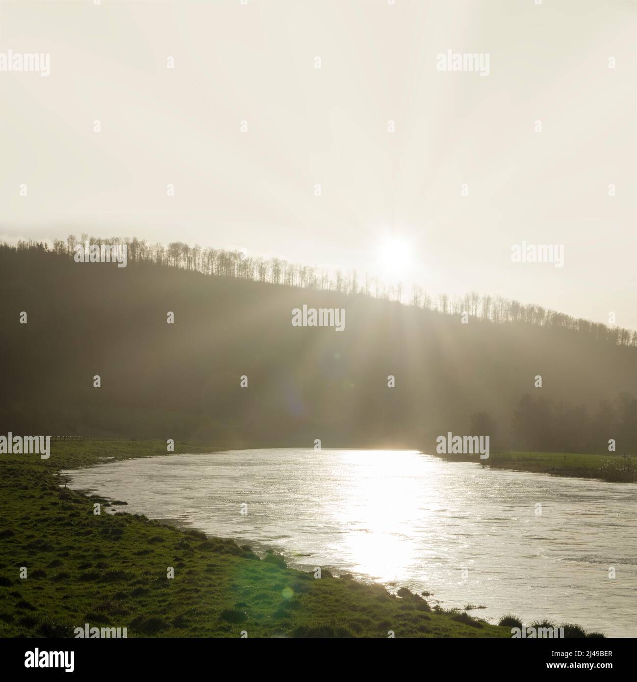 Weser bei Gewissenruh, Wesertal, Weser-Hochland, Weserbergland, Hessen, Deutschland Stockfoto