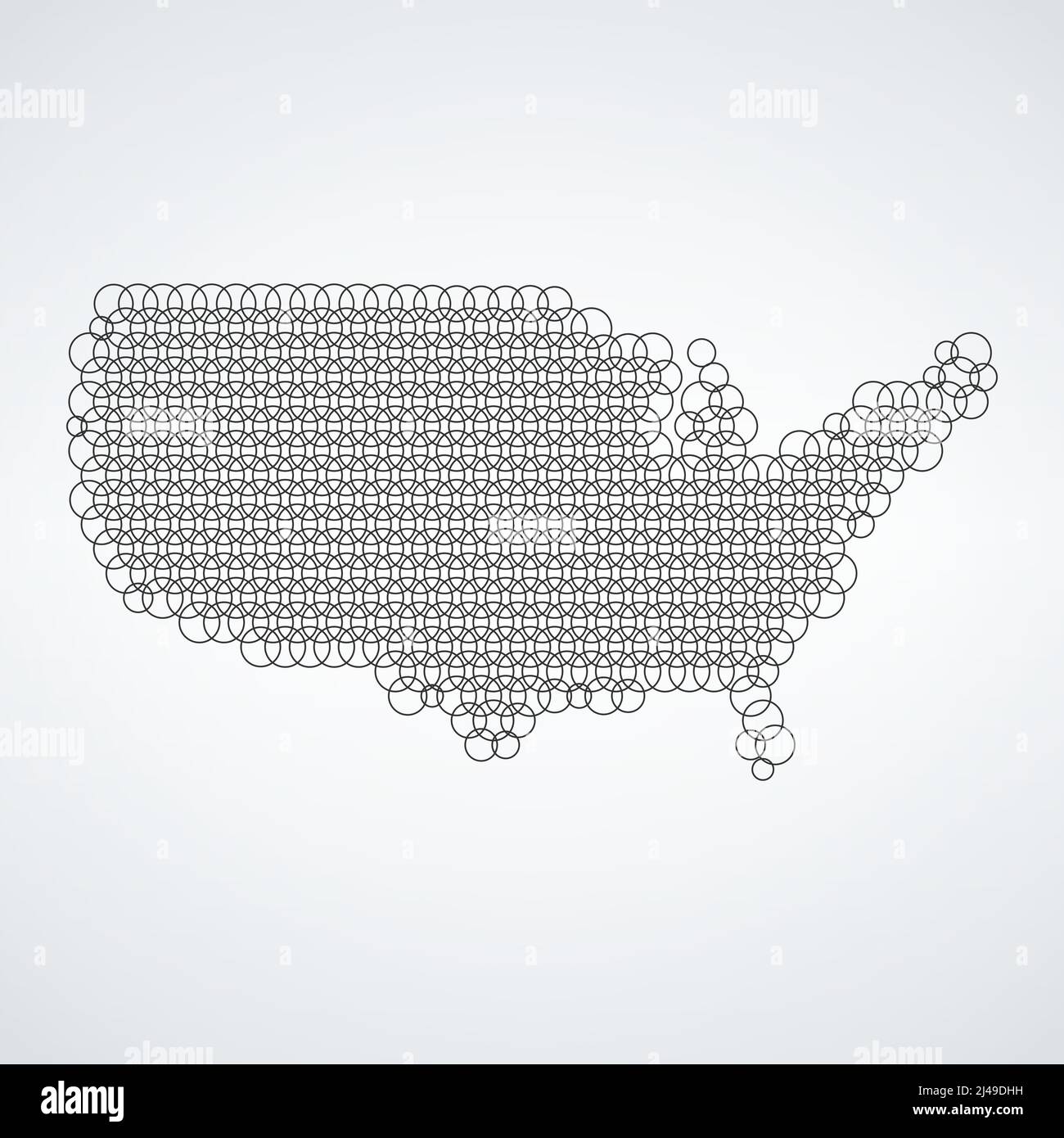 USA-Kreiskarte. Konzept für Vernetzung, Technologie und Verbindungen. Amerika aus Kreisen. Vektorgrafik auf weißem Material isoliert Stock Vektor