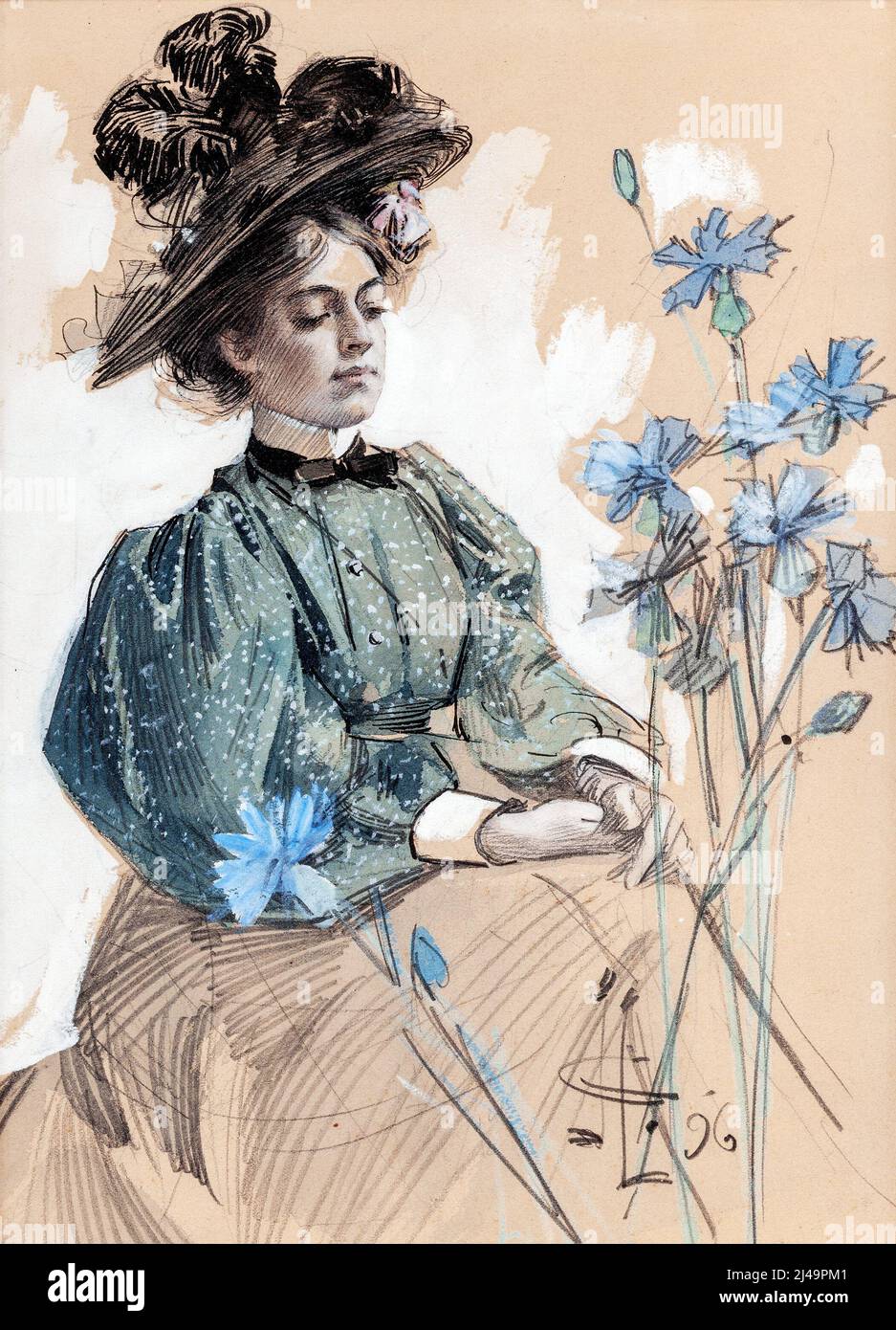 Illustration von JC Leyendecker - Dame mit Blumen (1896) Stockfoto
