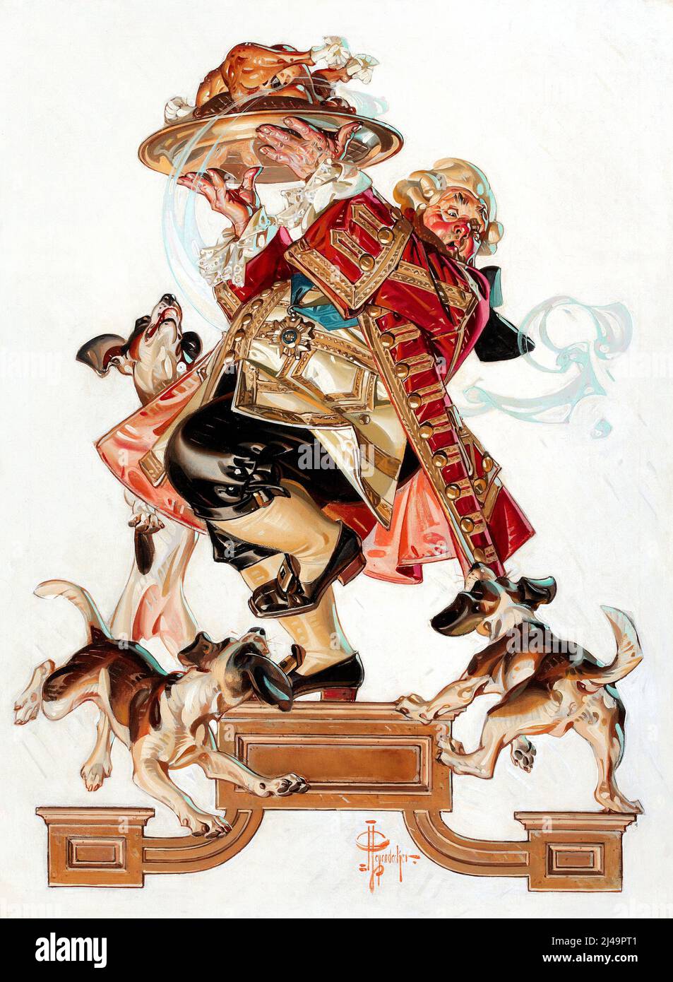 JOSEPH CHRISTIAN LEYENDECKER (Amerikaner, 1874-1951) bringt die Türkei ein (Thanksgiving-Cover), Saturday Evening Post. 1933. Stockfoto