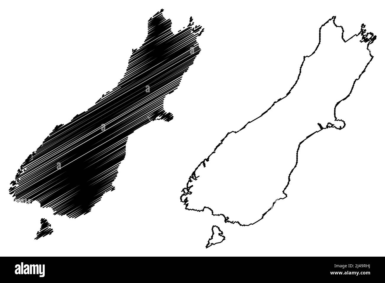 Südinsel (Neuseeland) Kartenvektordarstellung, Skizze Te Waipounamu Karte Stock Vektor