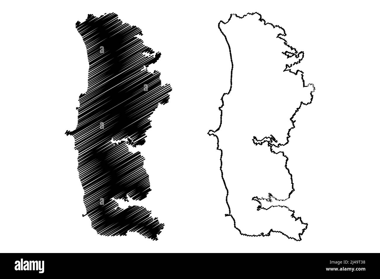 South Uist Island (Vereinigtes Königreich von Großbritannien und Nordirland, Schottland, Äußere Hebriden) Kartenvektordarstellung, Scribble Sketch Isle of so Stock Vektor