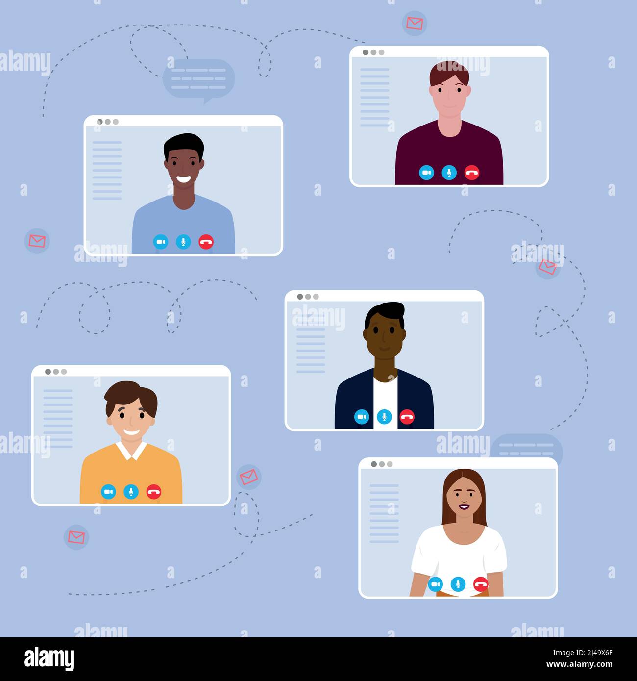 Videokonferenzen mit Menschen. Arbeitsmeeting. Konferenzvideoanruf Stock Vektor