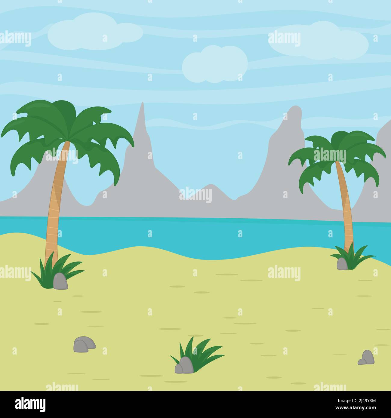 Tropische Landschaft. Sommerstrand. Insel mit Palme Stock Vektor