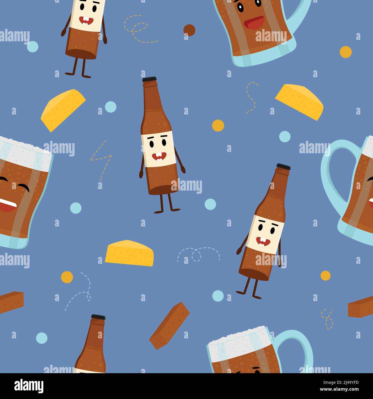 Nahtloses Bier-Muster. Lustige Flasche Bier Stock Vektor