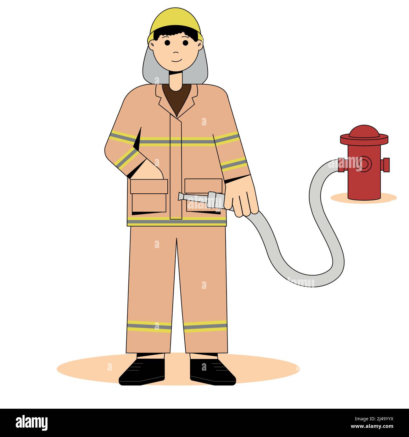 Feuerwehrmann in Uniform. Hydrant Flache Vektorgrafik Stock Vektor