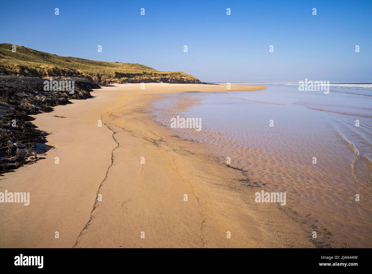 Der unberührte Strand von Budle Point an der Northumberland Coast, England Stockfoto