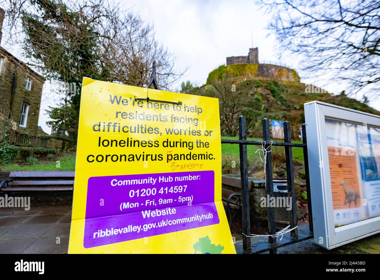 Psychische Auswirkungen von covid Zeichen, Clitheroe, Lancashire, Großbritannien. Stockfoto