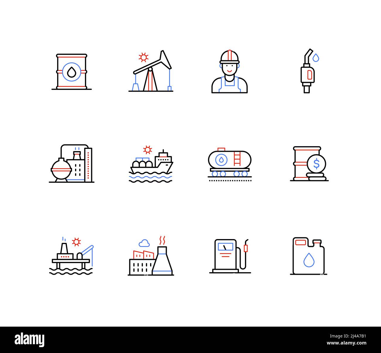 Extraktion und Verwendung von Öl - Linie Design Stil Symbole Stock Vektor