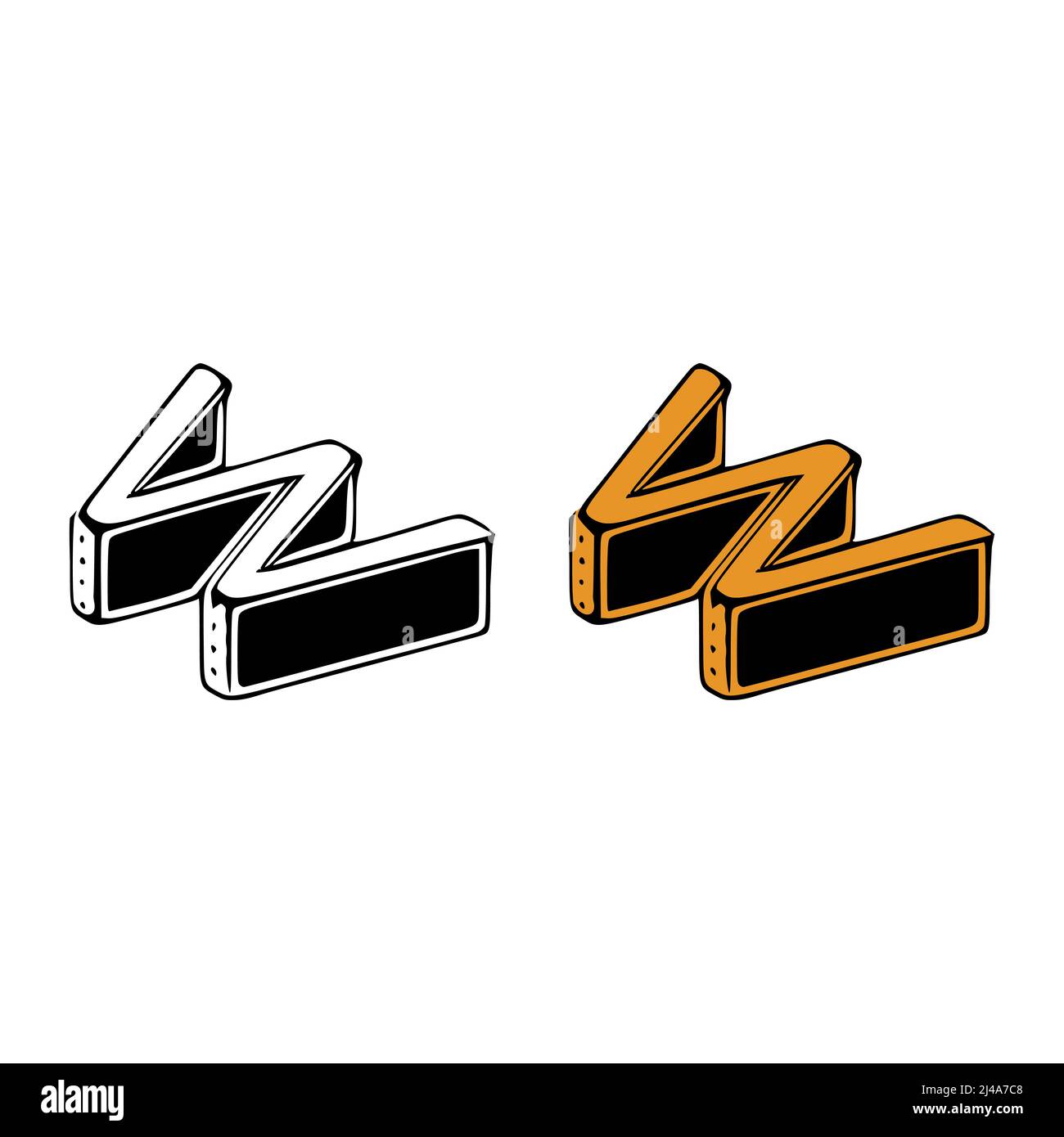 Isometrische Buchstaben w Doodle Vektor-Illustration auf weißem Hintergrund. Buchstaben ClipArt Stock Vektor