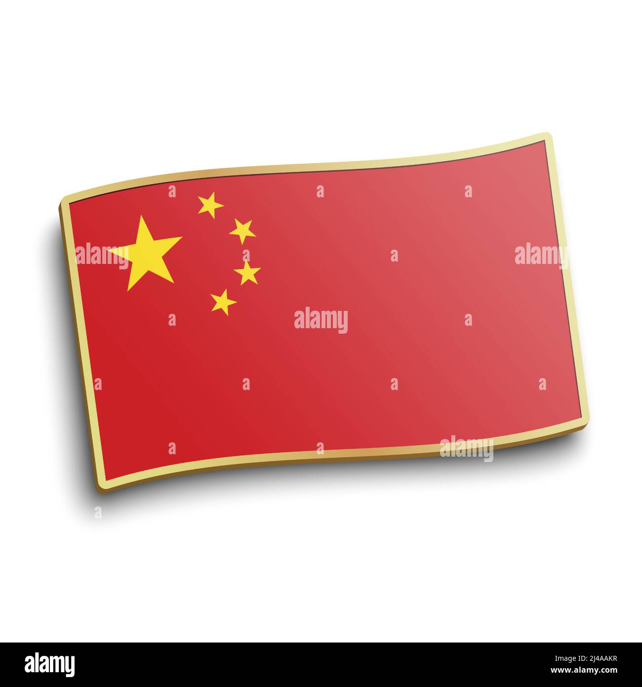 China Flagge golden Revers Pin isoliert auf weißem Hintergrund. Chinesische Flagge Taste Abzeichen Vektor-Illustration. Stock Vektor