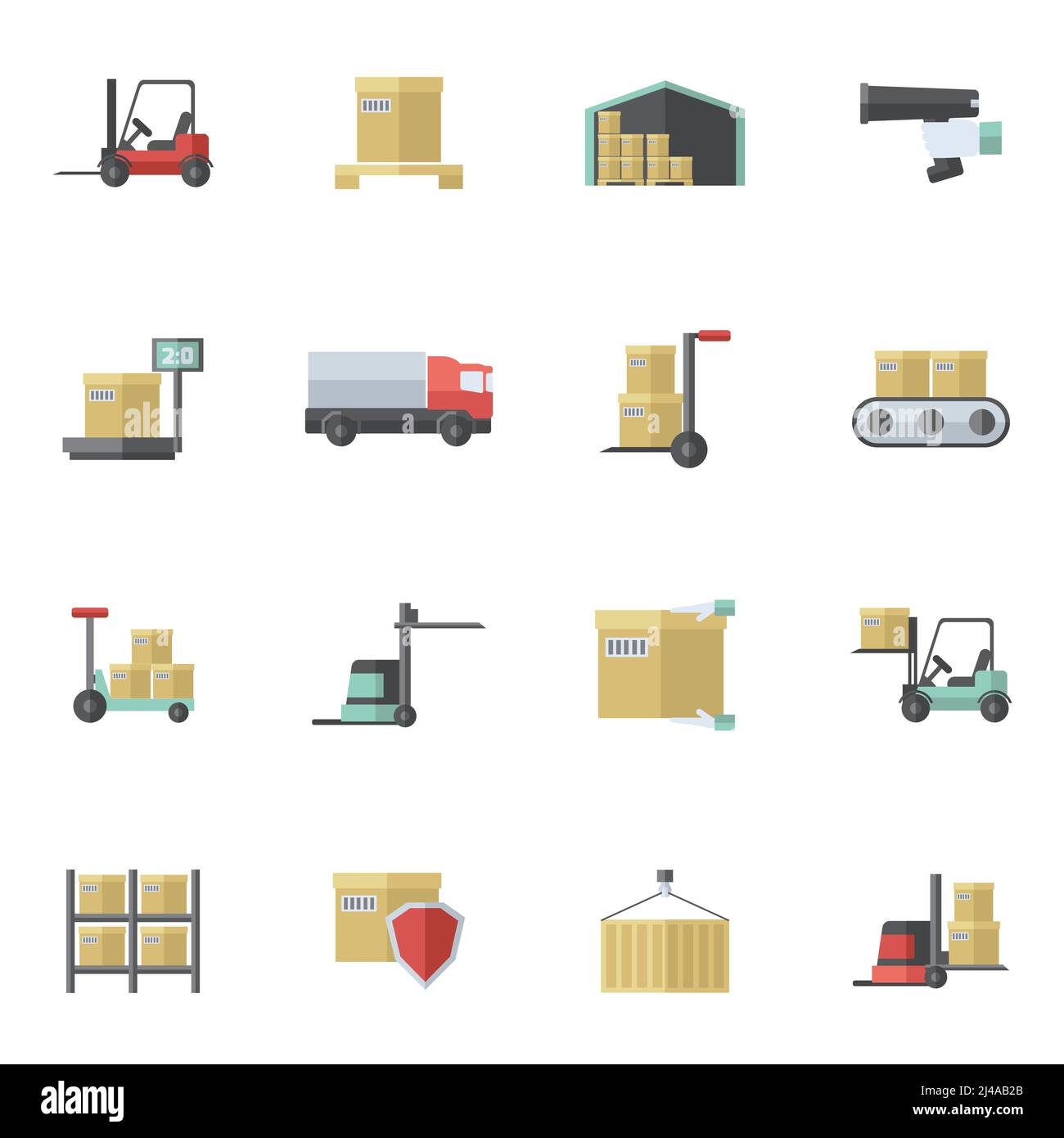 Lagerversand und Logistik Gütertransport Icons Flat Set isoliert vektorgrafik Stock Vektor