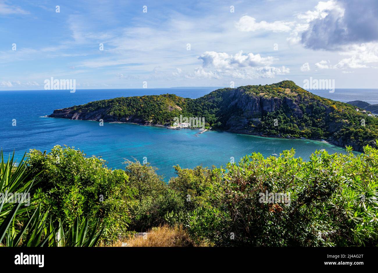 Bucht von Marigot, Terre-de-Haut, Iles des Saintes, Les Saintes, Guadeloupe, Kleinere Antillen, Karibik. Stockfoto