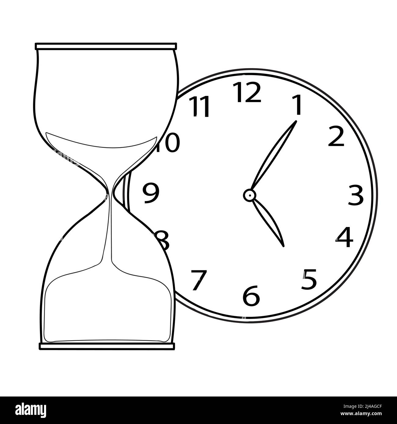Sketch-Uhren. Sanduhr, mechanische Uhren. In handgezeichneter Form. Vektorgrafik Stock Vektor