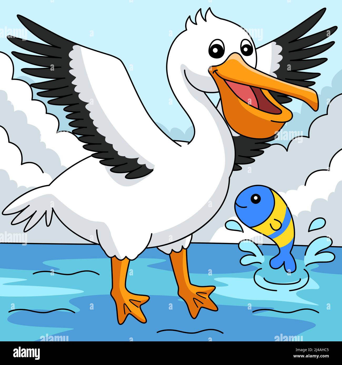 Pelican Tier Farbige Cartoon Illustration Stock Vektor