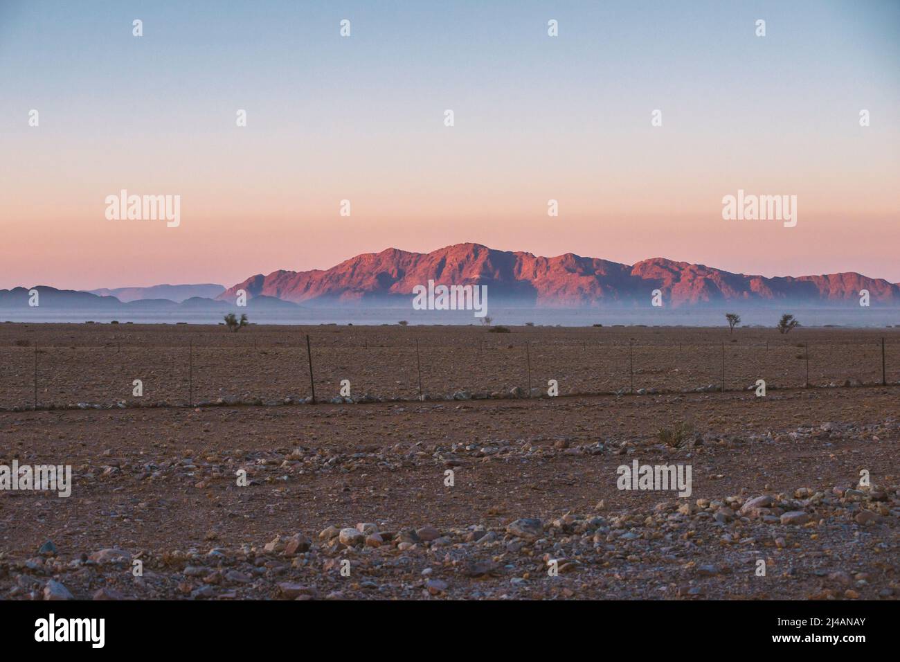 Morgendämmerung in Namibia Wüste nach Trockenzeit Stockfoto
