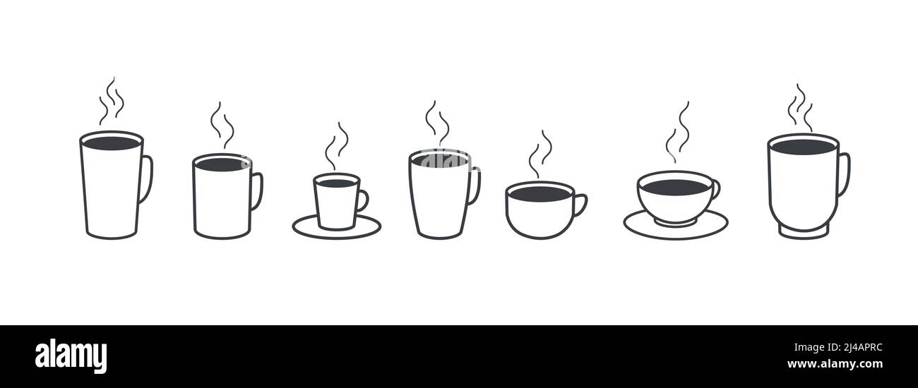 Stellen Sie Tassen Kaffee Ein. Tee. Cafe Vektor Template Design. Frühstück. Stock Vektor