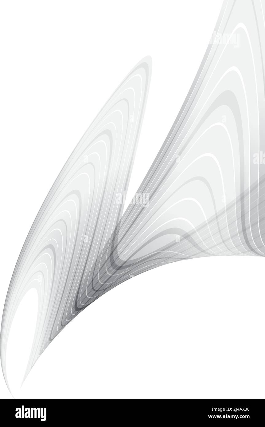 Grauer Hintergrund, abstrakter monochromer Hintergrund, Kunst mit geschwungenen Linien, wellige graue Linien, Wellenvorlage, Grauer gestreifter Hintergrund Stock Vektor