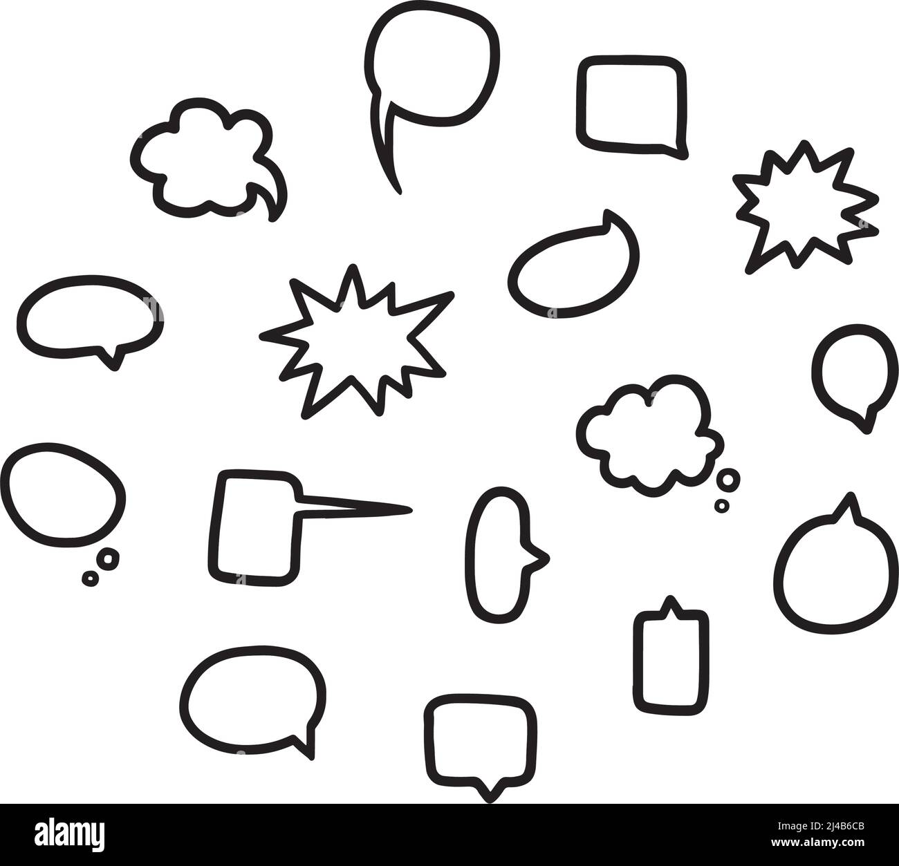 Handgezeichnete Vektordarstellung leerer Sprechblasen in Schwarz-Weiß.Talk, Chat-Ballon. Stock Vektor Handgezeichnete Vektordarstellung leerer Sprechblasen in Schwarz-Weiß.Talk, Chat-Ballon. Stock Vektor