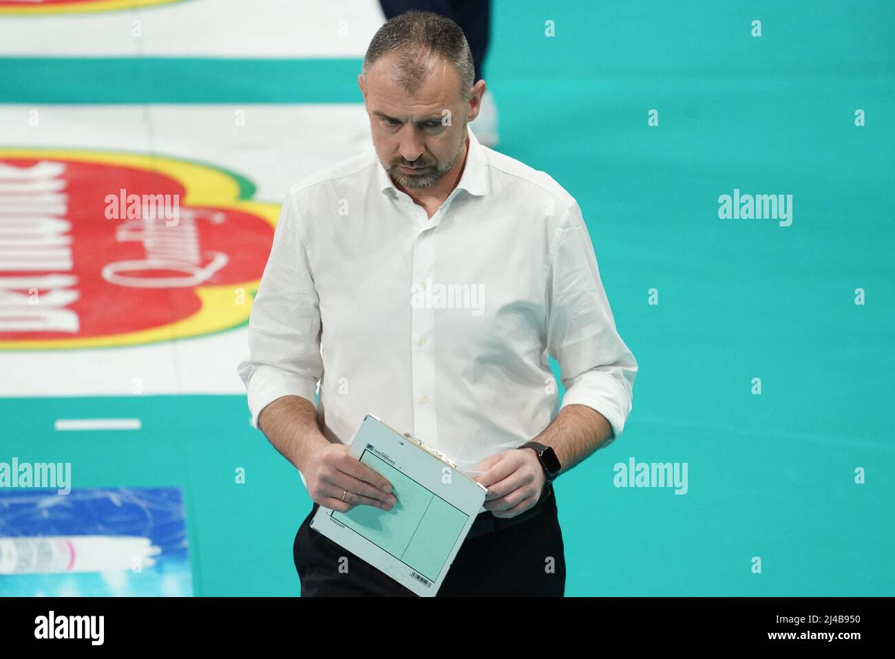 Pala Barton, Perugia, Italien, 13. April 2022, grbic nikola (1 Grad sicherheitsklasse conad perugia) während des Playoffs - Sir Safety Conad Perugia gegen Leo Schuhe PerkinElmer Modena - Volleyball Italienische Serie A Männer Superliga Meisterschaft Stockfoto