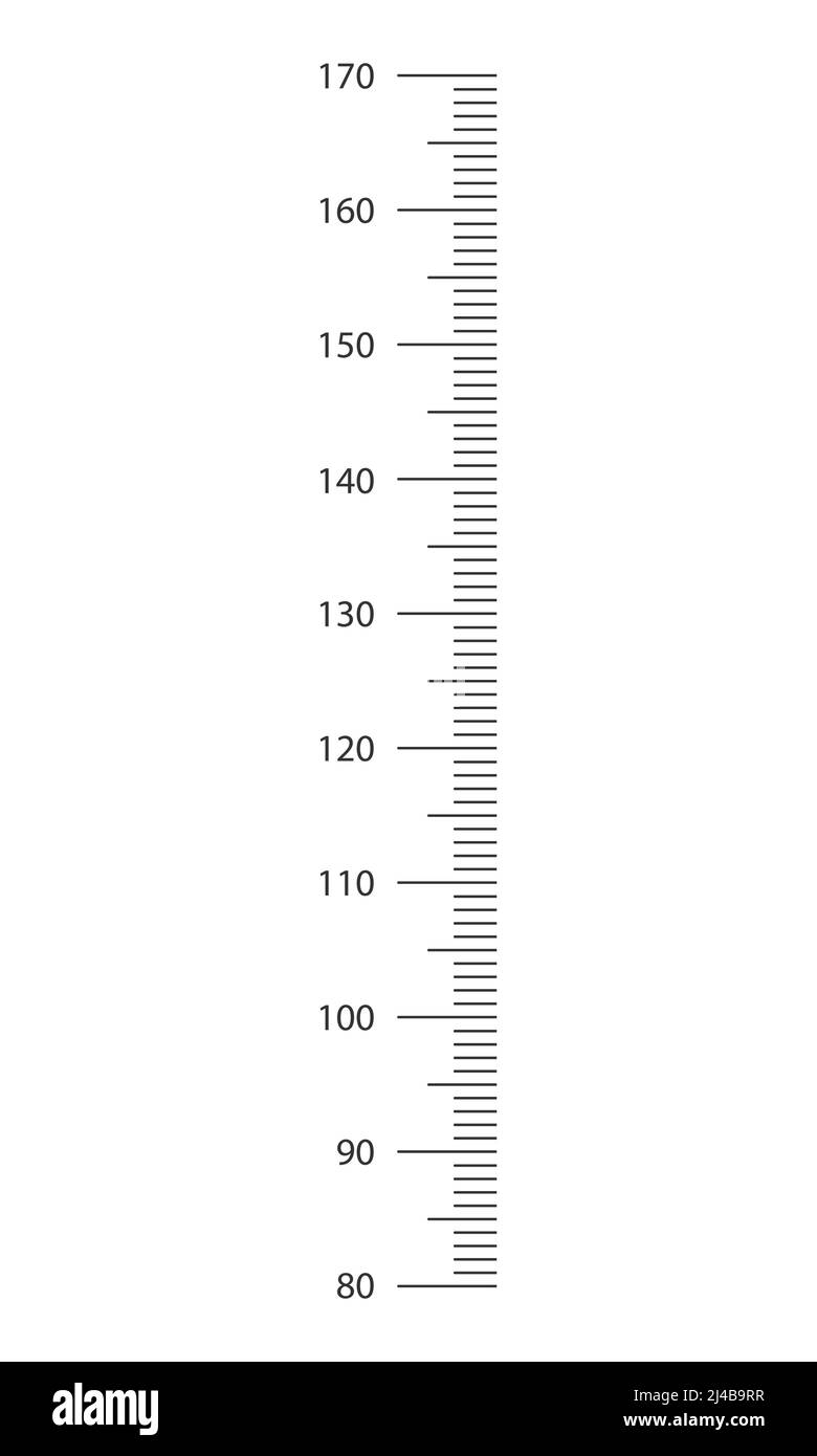 Stadiometerskala von 80 bis 170 Zentimeter. Kinder-Höhendiagramm-Vorlage für Wandaufkleber isoliert auf weißem Hintergrund. Vektorgrafik. Stock Vektor