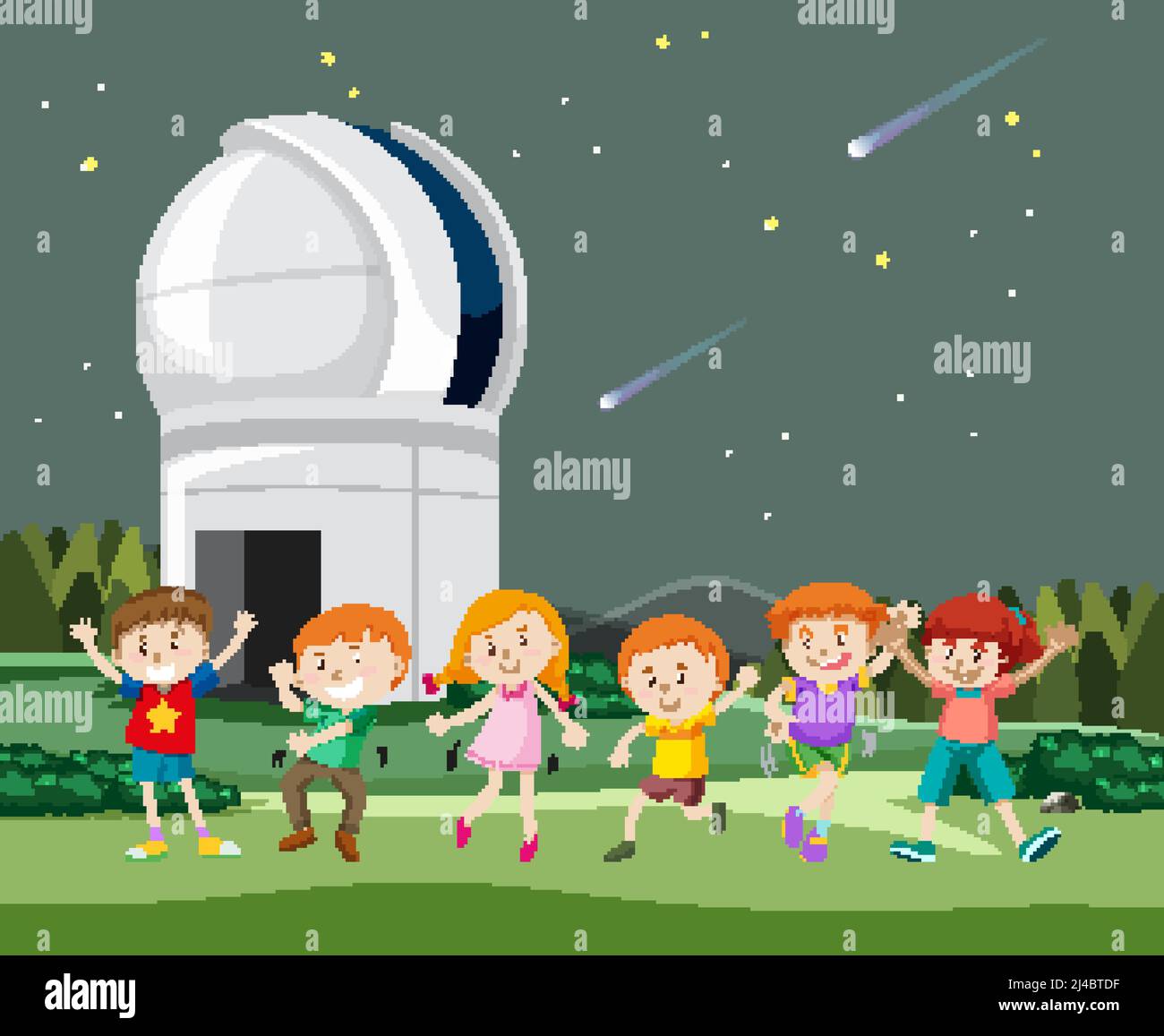 Astronomie Thema mit glücklichen Kindern Illustration Stock Vektor